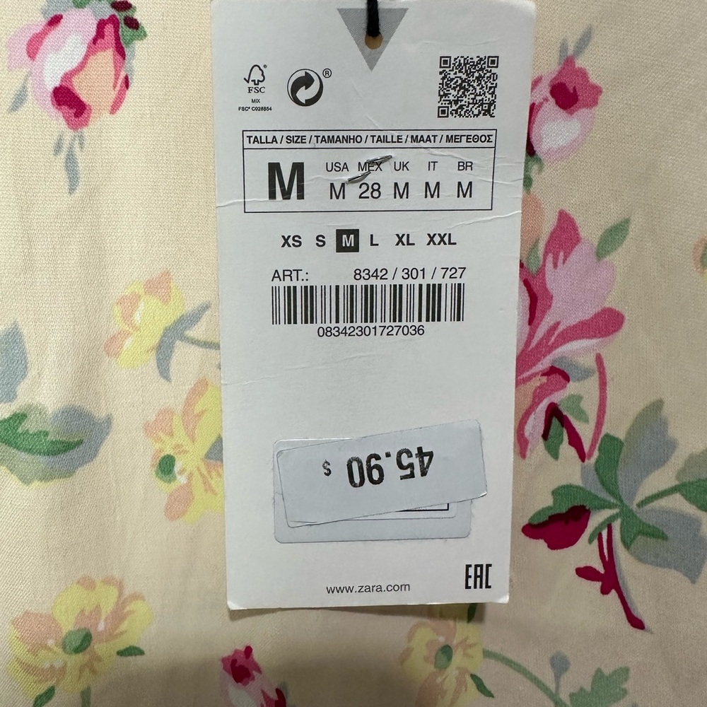 NWT Zara Cream Floral Dress Size Medium - Picture 3 of 12